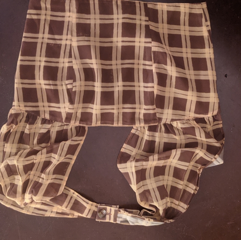 Nwot With Jean tulip top yellow brown plaid CHER xs - Picture 5 of 6